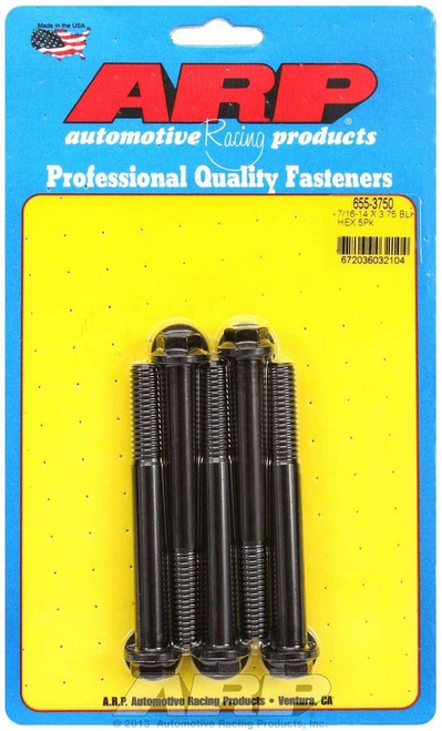 Bolt - 7/16-14 in Thread - 3.75 in Long - 1/2 in Hex Head - Chromoly - Black Oxide - Universal - Set of 5