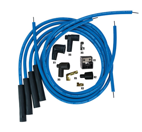 Spark Plug Wire Set - Blue Max - Spiral Core - 8 mm - Blue - Straight Plug Boots - HEI / Socket Style - Cut-To-Fit - 4-Cylinder - Kit