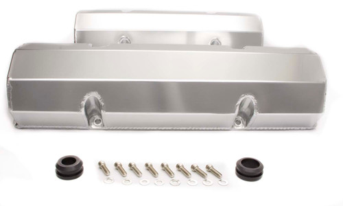 Valve Cover - Tall - 3.5 in Height - Hardware Included - Flat Top - Fabricated Aluminum - Clear Anodized - Small Block Chevy - Pair