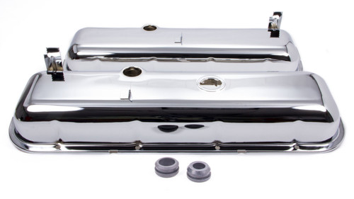 Valve Cover - Short - 2.625 in Height - Baffled - Breather Holes - Grommets Included - Steel - Chrome - Big Block Chevy - Pair