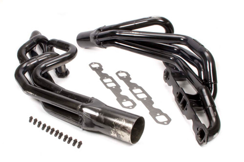 Headers - Conventional Crossover - 1.625 to 1.75 in Primary - 3.5 in Collector - Steel - Black Paint - Small Block Chevy - Pair