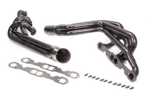 Headers - Conventional Crossover - 1.75 to 1.875 in Primary - 3.5 in Collector - Steel - Black Paint - Small Block Chevy - Pair