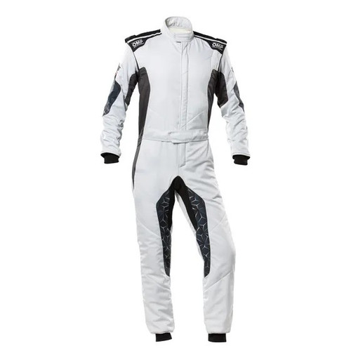 Suit - Tecnica Hybrid - Driving - 1-Piece - FIA Approved - Double Layer - Nomex - Silver / Black - Size 54 - Large - Each