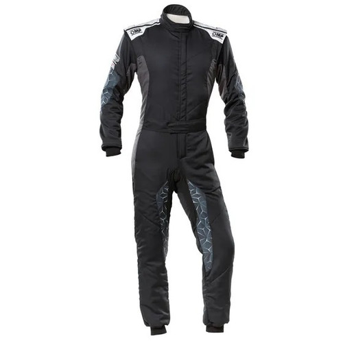 Suit - Tecnica Hybrid - Driving - 1-Piece - FIA Approved - Double Layer - Nomex - Black / Silver - Size 58 - X-Large - Each