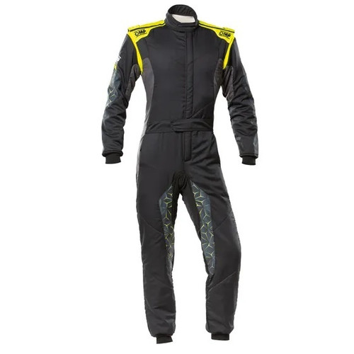 Suit - Tecnica Hybrid - Driving - 1-Piece - FIA Approved - Double Layer - Nomex - Black / Fluorescent Yellow - Size 52 - Medium/Large - Each