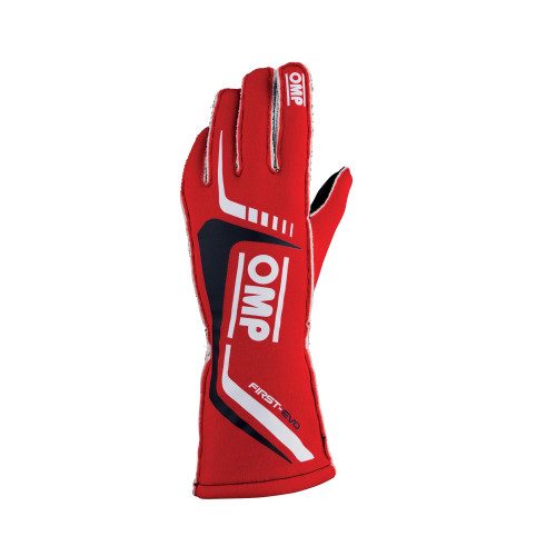 Driving Gloves - First EVO - FIA Approved - Single Layer - Fire Retardant Fabric - Red - Black / White Stripe - X-Large - Pair