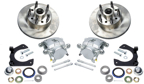 Brake System - Front - GM Metric - 1 Piston Caliper - 11.000 in Plain Iron Rotor - Offset Hub - Iron - Clear Zinc - Ford Mustang II Spindles - Kit
