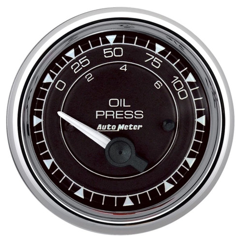 Oil Pressure Gauge - Chrono Series - 0-100 psi - Mechanical - Short Sweep - 2-1/16 in Diameter - Black Face - Each