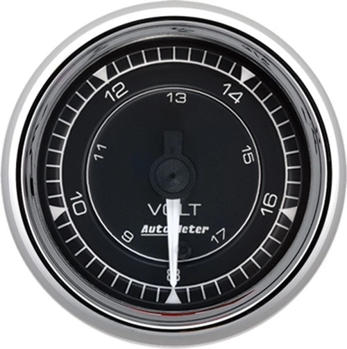 Voltmeter - Chrono Series - 8-18V - Electric - Full Sweep - 2-1/16 in Diameter - Black Face - Each