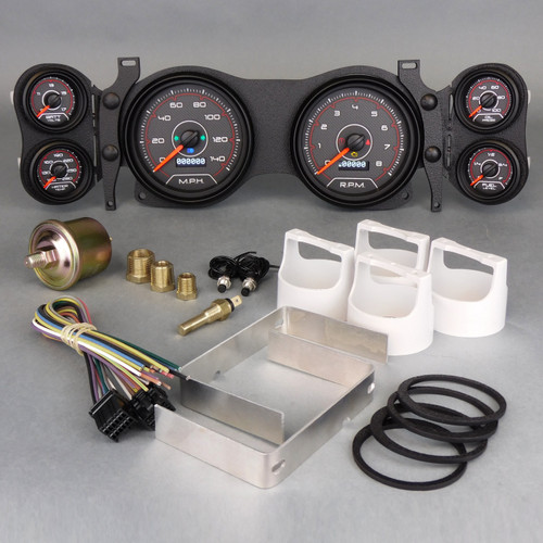 Gauge Kit - CFR Red - Analog - Fuel Level / Oil Pressure / Water Temperature / Voltmeter / Tachometer / Speedometer - Black / Red Face - GM F-Body 1970-78 - Kit