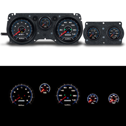 Gauge Kit - CFR Blue - Analog - Fuel Level / Oil Pressure / Water Temperature / Voltmeter / Tachometer / Speedometer - Black / Blue Face - GM F-Body 1970-81 - Kit