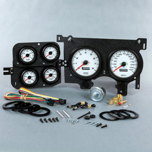 Gauge Kit - F/S Performance II - Fuel Level / Oil Pressure / Speedometer / Tachometer / Voltmeter / Water Temperature - White Face - Panel Included - GM Fullsize Truck 1973-87 - Kit