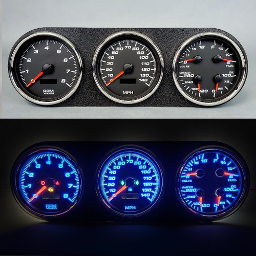 Gauge Kit - Performance II - Analog - Fuel Level / Oil Pressure / Water Temperature / Voltmeter / Tachometer / Speedometer - Black Face - Dodge Fullsize Truck 1981-93 - Kit