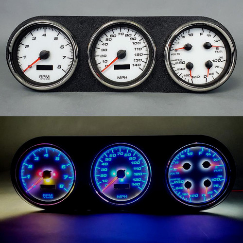 Gauge Kit - Performance II - Analog - Fuel Level / Oil Pressure / Water Temperature / Voltmeter / Tachometer / Speedometer - White Face - Dodge Fullsize Truck 1981-93 - Kit