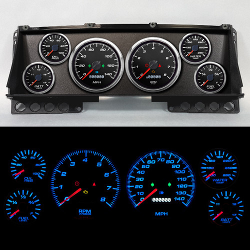 Gauge Kit - Performance II - Analog - Fuel Level / Oil Pressure / Water Temperature / Voltmeter / Tachometer / Speedometer - Black Face - Ford Fullsize Truck 1987-91 - Kit