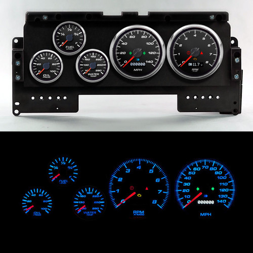 Gauge Kit - Performance II - Analog - Fuel Level / Oil Pressure / Water Temperature / Voltmeter / Tachometer / Speedometer - Black Face - Ford Fullsize Truck 1992-96 - Kit