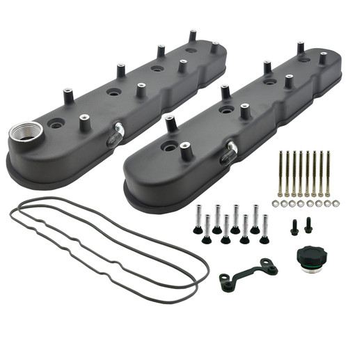 Valve Cover - Tall - Baffled - Coil Stands - Aluminum - Black Paint - GM LS-Series - Pair