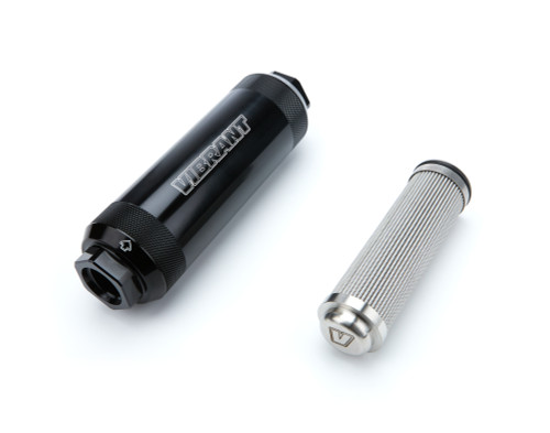 Fuel Filter - HD PowerFilter - In-Line - 40 Micron - Microglass Element - 12 AN Female O-Ring Inlet - 12 AN Female O-Ring Outlet - Aluminum - Black Anodized - Each