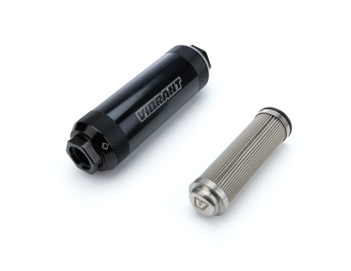 Fuel Filter - HD PowerFilter - In-Line - 100 Micron - Stainless Element - 12 AN Female O-Ring Inlet - 12 AN Female O-Ring Outlet - Aluminum - Black Anodized - Each