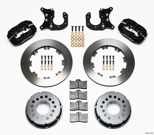 Brake System - Dynalite - Rear - 4 Piston Caliper - 12.000 in Plain Iron Rotor - Offset Hat - Aluminum - Black Powder Coat - Big Ford - Kit