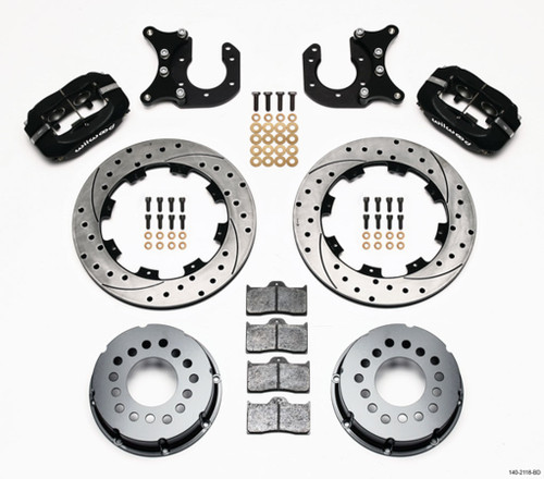 Brake System - Dynalite - Rear - 4 Piston Caliper - 12.000 in Drilled / Slotted Iron Rotor - Offset Hat - Aluminum - Black Powder Coat - Big Ford - Kit