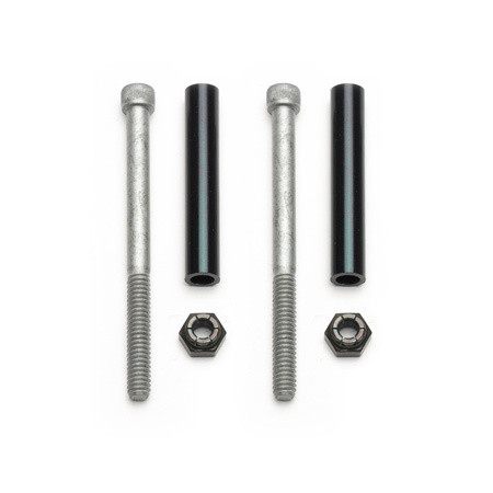 Brake Caliper Bridge Bolt Kit - 1/4-20 in Thread - 3.25 in Long - Hex Head - Grade 8 - Spacers / Nuts Included - Steel - Zinc Oxide - 0.810 in Rotor Thickness - Kit