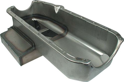 Engine Oil Pan - Claimer Pan - Rear Sump - 6 qt - 7 in Deep - Kick Out - Steel - Natural - 2 Piece Seal - Small Block Chevy - Each