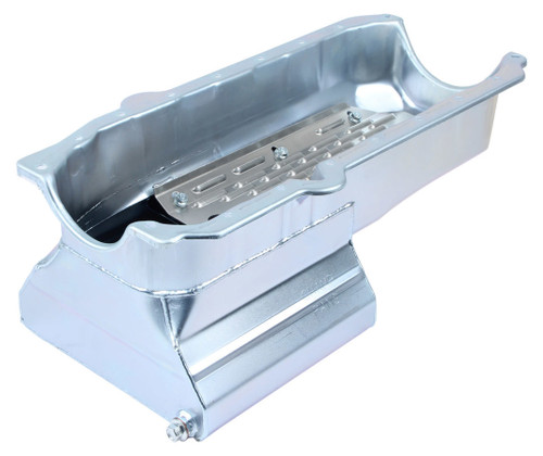 Engine Oil Pan - Street / Strip - Rear Sump - 8 qt - 8 in Deep - T Style Sump - Steel - Zinc Plated - 2 Piece Seal - Small Block Chevy - Each