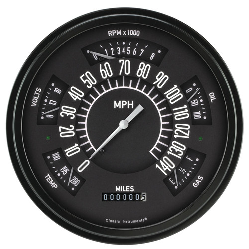 Gauge Kit - Ford Bronco Package - Analog - Fuel Level / Oil Pressure / Speedometer / Voltmeter / Water Temperature / Tachometer - Black Face - Ford Compact SUV 1966-77 - Kit Gauge Kit - Ford Bronco Package - Analog - Fuel Level / Oil Pressure / Speedometer / Voltmeter / Water Temperature / Tachometer - Black Face - Ford Compact SUV 1966-77 - Kit