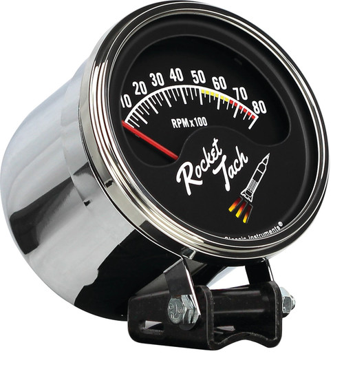Tachometer - Rocket Tach - 8000 RPM - Electric - Analog - 3-3/8 in Diameter - Black Face - Each