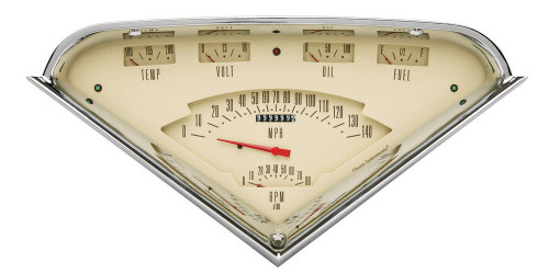 Gauge Kit - Tach Force - Analog - Water Temperature / Voltmeter / Oil Pressure / Fuel Pressure / Tachometer / Speedometer - Tan / Chrome Panel - GM Fullsize Truck 1955-59 - Kit