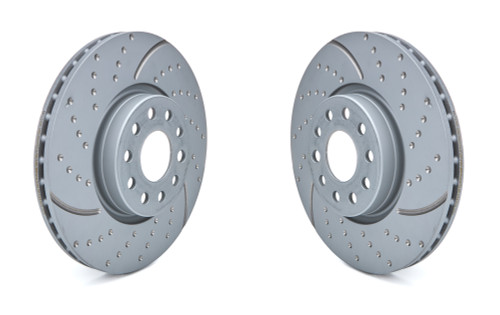 Brake Rotor - GD Sport - Front - Directional / Dimpled / Slotted - 12.300 in OD - Iron - Gray Paint - Audi 2006-24 / Volkswagen 2005-24 - Pair