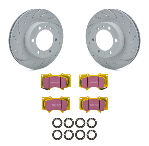 Brake Rotor and Pad Kit - GD Sport - Front - Directional - Aramid Fiber Pads - Iron - Gray Paint - Toyota 2003-23 - Kit