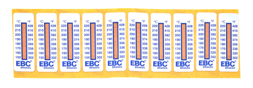 Brake Temperature Indicator - Adhesive Strips - Temperatures Range 302 F to 428 F - Set of 10