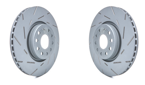 Brake Rotor - USR Series - Front - Directional / Dimpled / Slotted - 12.300 in OD - Iron - Gray Paint - Audi 2006-24 / Volkswagen 2005-24 - Pair
