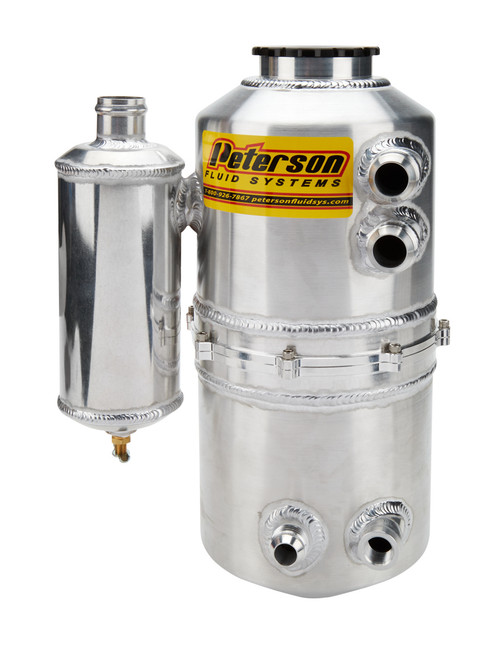 Oil Tank - Drag - Dry Sump - 6 qt - 16.625 in Tall - 7 in OD - 16 AN Male Inlet - 12 AN Male Outlet - Breather Tank - Heater Port - Aluminum - Natural - Each