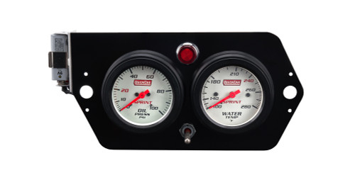 Gauge Panel Assembly - Sprint Panel - Oil Pressure / Water Temperature - Magneto Switch - White Face - 9-Volt Battery - Aluminum Panel - Kit