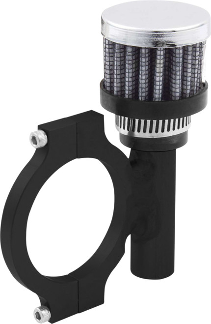 Breather - Clamp-On - Round - 1/2 in OD Tube - 1-1/2 in Tube Mount Bracket Included - Black Anodized - Kit