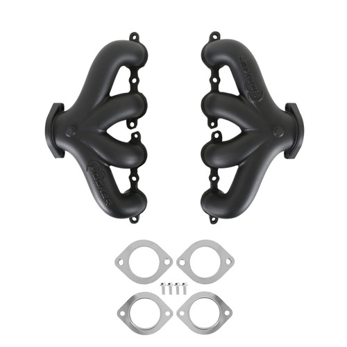Exhaust Manifold - BlackHeart - Center ump - 2-1/2 in Outlet - Cast Iron - Black Ceramic Coated - GM LS-Series - Pair