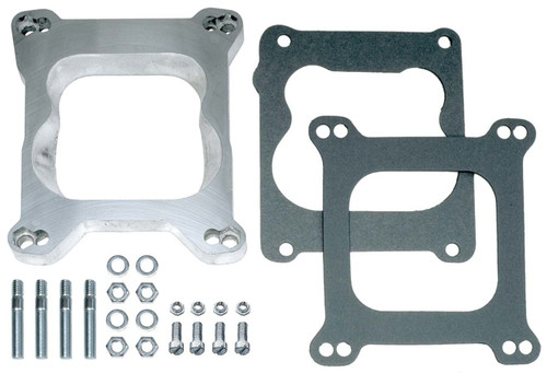 Carburetor Adapter - 0.75 in Thick - Open - Square Bore to Spread Bore - Gaskets / Hardware Included - Aluminum - Natural - Each