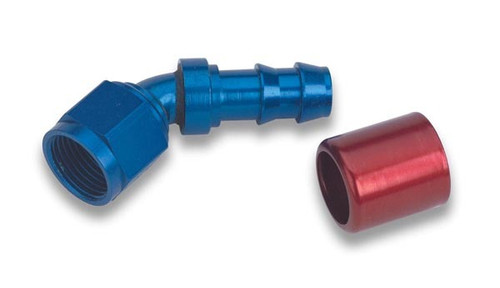 Fitting - Hose End - Super Stock - 45 Degree - 12 AN Hose Crimp to 12 AN Female - Aluminum - Blue / Red Anodized - Each