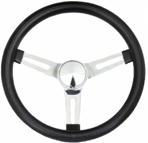 Steering Wheel - Classic Series - 13.5 in Diameter - 3.5 in Dish - 3-Spoke - Black Foam Grip - Steel - Chrome - Each Steering Wheel - Classic Series - 13.5 in Diameter - 3.5 in Dish - 3-Spoke - Black Foam Grip - Steel - Chrome - Each