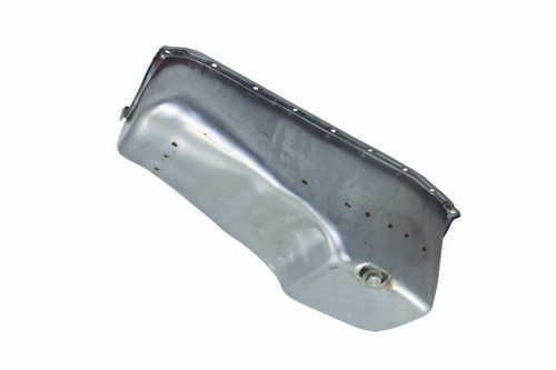 Engine Oil Pan - Rear Sump - 4 qt - Stock Depth - Steel - Natural - 2-Piece Seal - Small Block Chevy - Each
