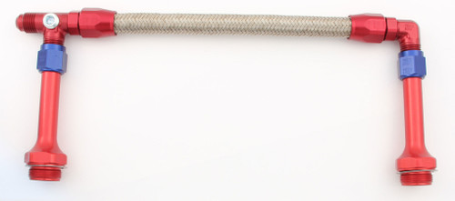 Carburetor Fuel Line - 6 AN Male Inlet - Dual 7/8-20 in Male Outlets - Braided Stainless Hose - Blue / Red / Silver - Holley 4150 - Kit