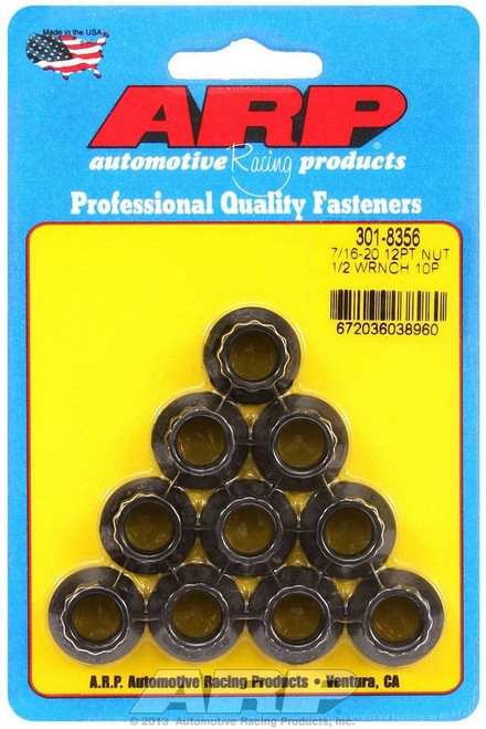 Nut - 7/16-20 in Thread - 1/2 in 12 Point Head - Chromoly - Black Oxide - Set of 10