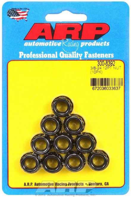 Nut - 3/8-24 in Thread - 1/2 in 12 Point Head - Chromoly - Black Oxide - Set of 10