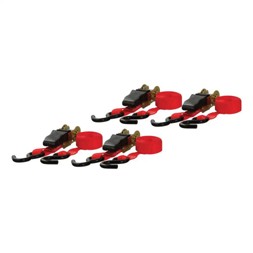 Ratchet Tie Down - 1 in Wide - 16 ft Long - 500 lb Capacity - Adjustable - Nylon - Red - Set of 4 Ratchet Tie Down - 1 in Wide - 16 ft Long - 500 lb Capacity - Adjustable - Nylon - Red - Set of 4