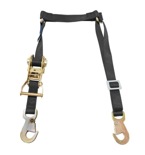 Ratchet Fuel Jug Tie Down - 1 in Wide - 10 ft Long - 2880 lb Capacity - Flat Snap Hooks - Nylon Webbing - Black - Each