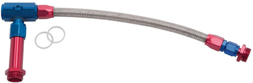 Carburetor Fuel Line - 3/8 in NPT Female Inlet - Dual 7/8-20 in Male Outlets - Braided Stainless Hose - Blue / Red / Silver - Holley 4150 - Kit Carburetor Fuel Line - 3/8 in NPT Female Inlet - Dual 7/8-20 in Male Outlets - Braided Stainless Hose - Blue / Red / Silver - Holley 4150 - Kit