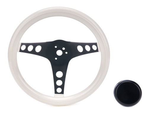 Steering Wheel - Classic Series - 11.5 in Diameter - 3.75 in Dish - 3-Spoke - White Foam Grip - Steel - Chrome - Each